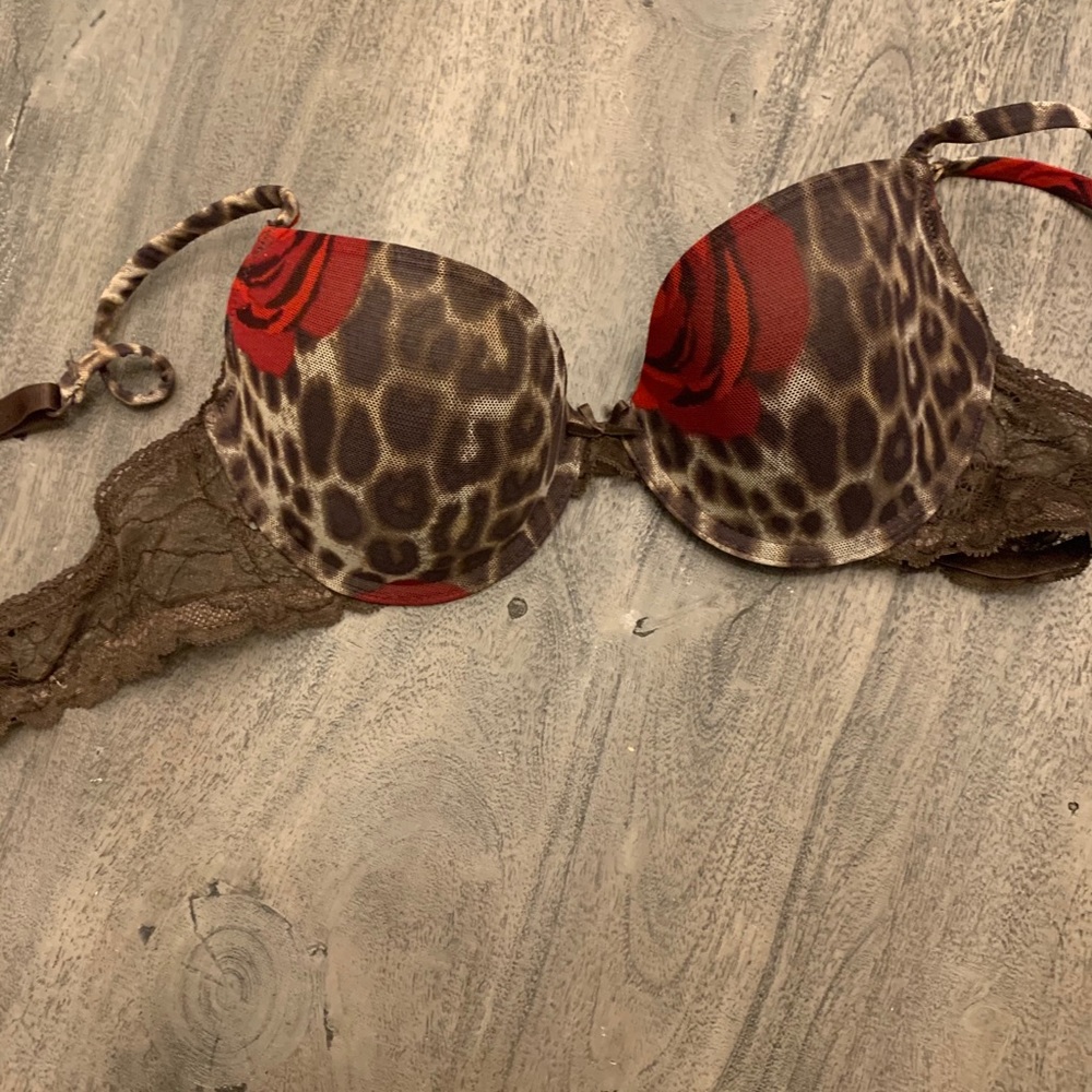 Leopard and rose detailed bra